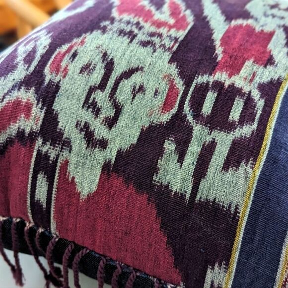 Linen & Denim Ikat Fringe Throw Pillow V1 - Picture 6 of 8